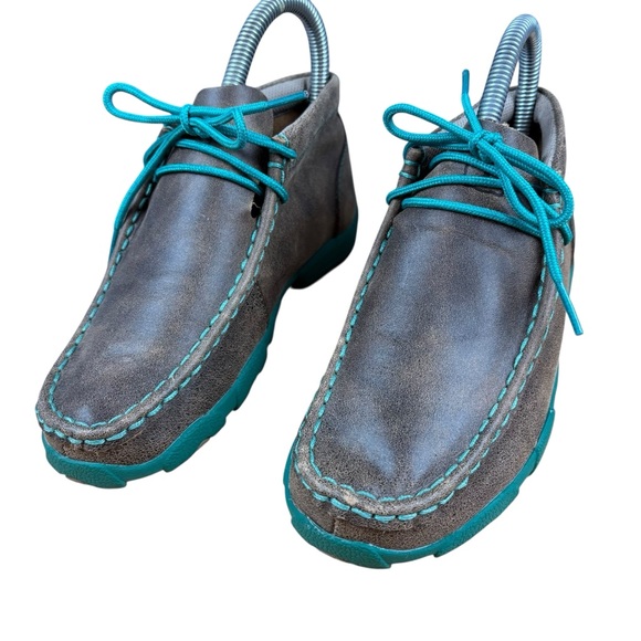 Twisted X Women’s Brown Leather and Teal Women's Driving Chukka Moccasin Sz 5.5 - Picture 1 of 11